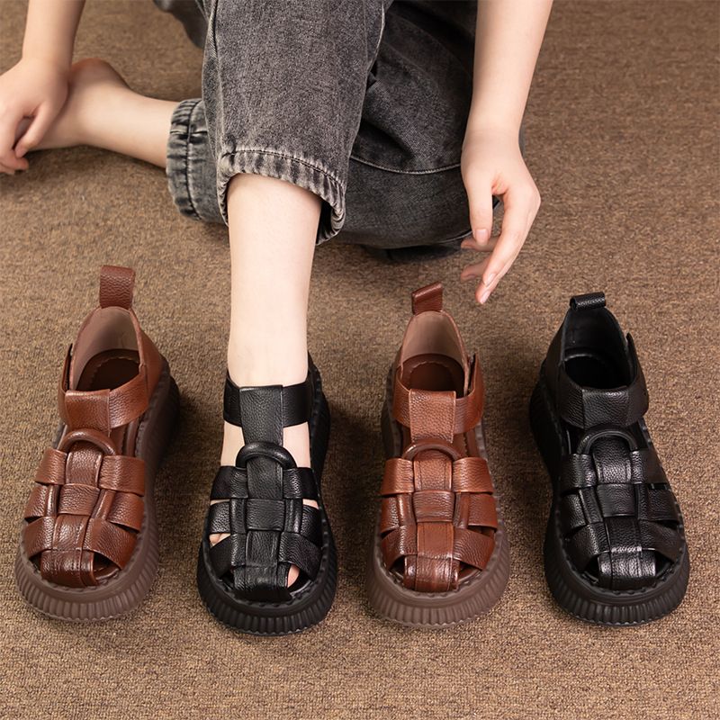【Cambio di stagione - Sconto del 10% sul prezzo speciale】Sandali estivi leggeri con suola spessa in pelle bovina per donne minute_voghion.com