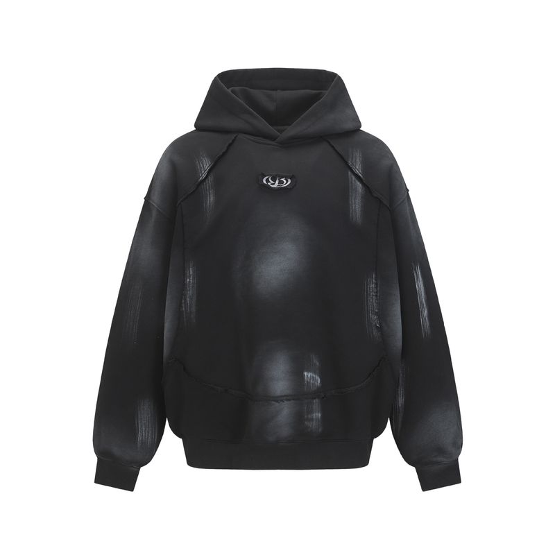 Herren-Kapuzenpullover im Used-Look mit Spray-Print – postapokalyptischer Streetwear-Stil, Oversize-Passform, Baumwollmischung, Unisex-Pullover_voghion.com