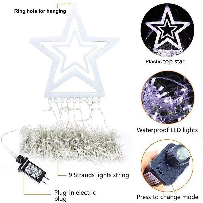 Christmas LED Five Pointed Star Waterfall Light Christmas Tree Light Flowing Light Outdoor Decorative Light Garden Remote Control Solar Light_voghion.com