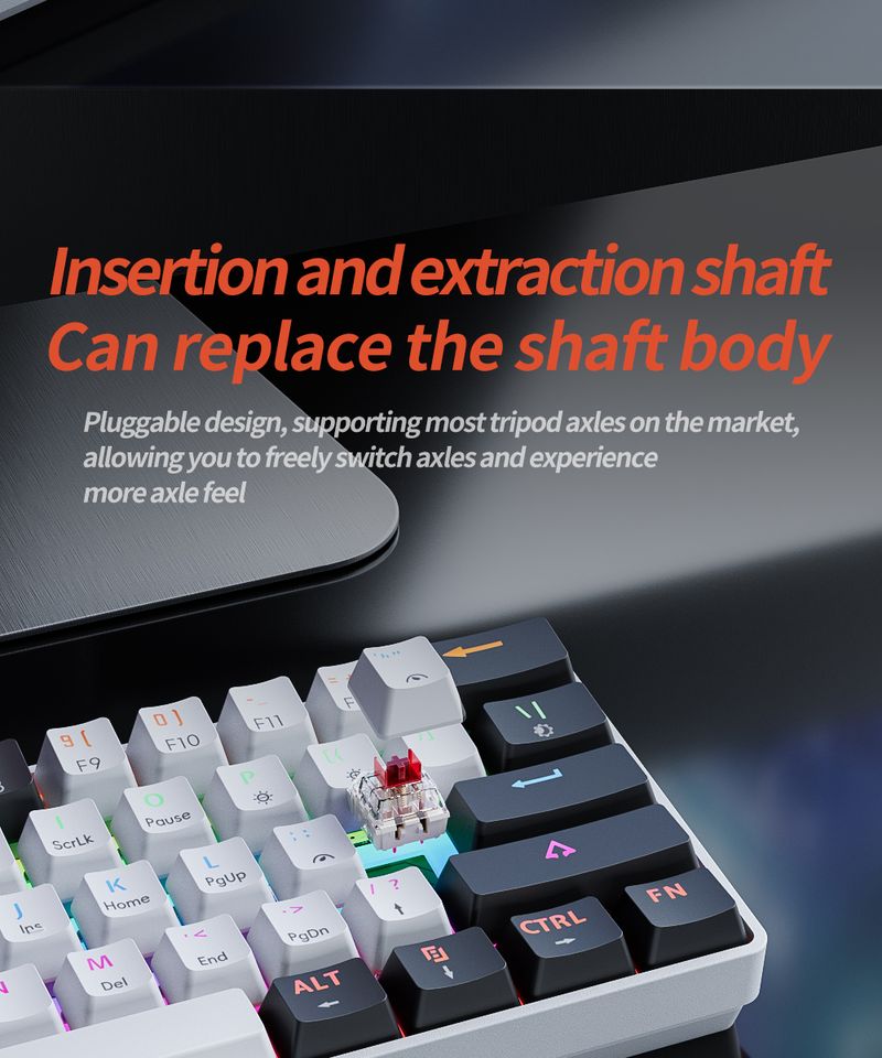 Teclado mecânico Mucai 61 teclas RGB Cool Lihtin Hot Plu Red Switch prático e portátil, adequado para escritório_voghion.com