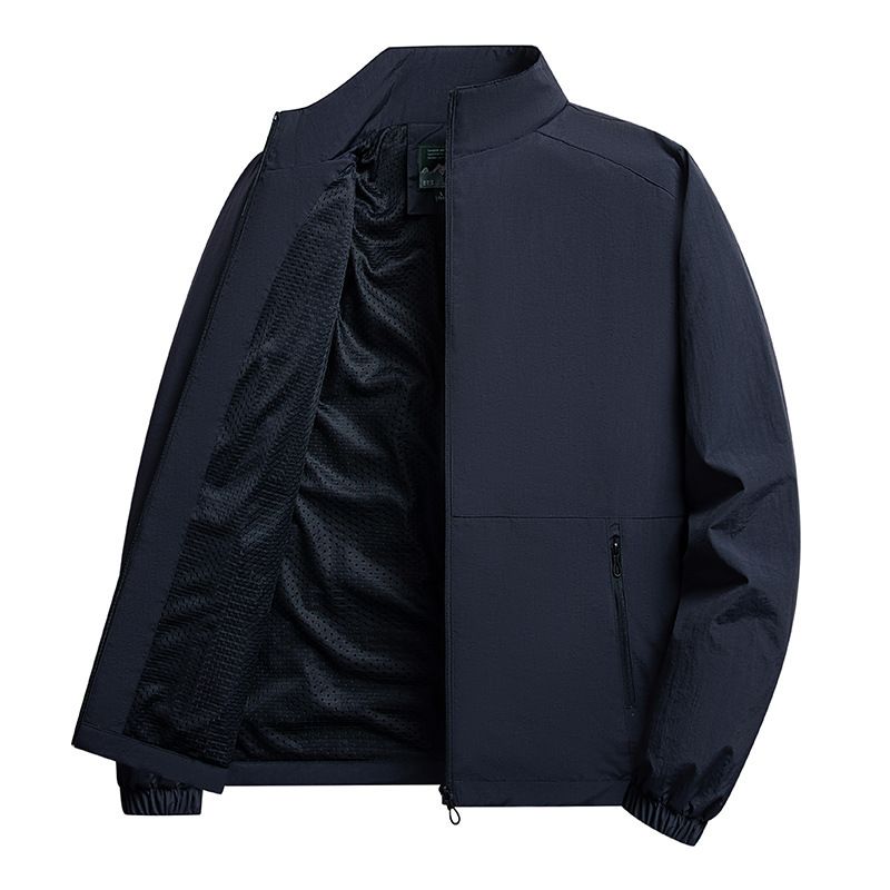 Coat autumn nylon waterproof jacket high-end stand up collar solid color casual versatile men's top_voghion.com