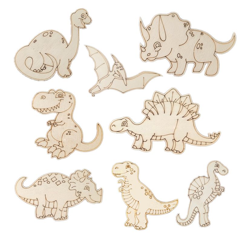 Laser carved wood chips Jurassic dinosaur wood chips children's early education toys DIY hand-painted graffiti crafts_voghion.com