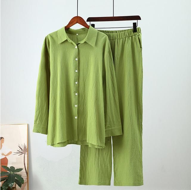 Damenbekleidung Hemd- und Hosenanzüge Langärmliges Revershemd und elastische Hose 2-teiliges Set Modischer Büroanzug_voghion.com