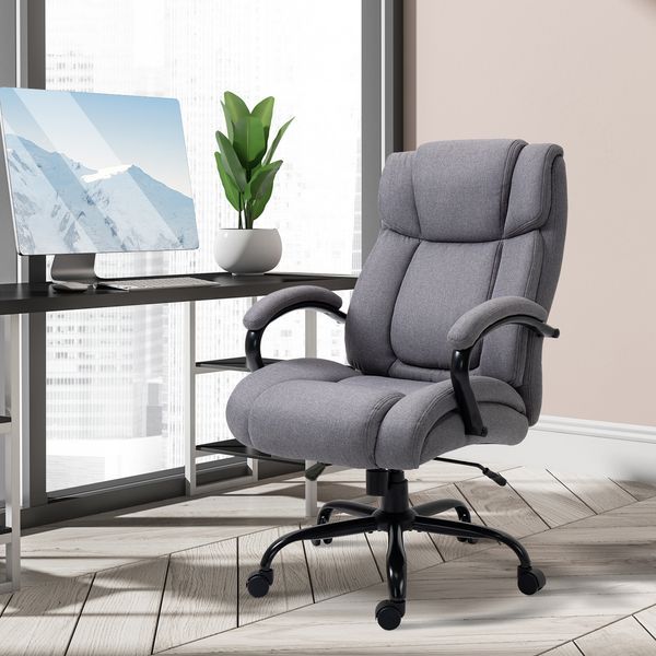 Vinsetto Big And Tall Executive Office Chair 484lbs With Wide Seat, Computer Desk Chair, Adjustable Height, Light Gray_voghion.com
