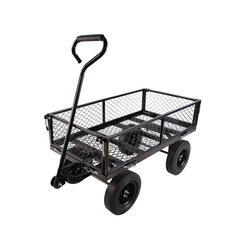 (Black Solid Wheels Wagon Cart) Solid Wheels Tools Cart Wagon Cart Garden Cart Trucks Make It Easier To Transport Firewood_voghion.com