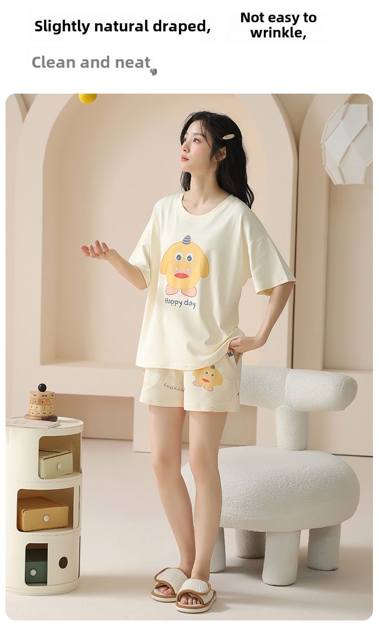 Pajamas women's summer women's 2024 new pure cotton women's short sleeve suit summer sweet cute plus size homewear_voghion.com