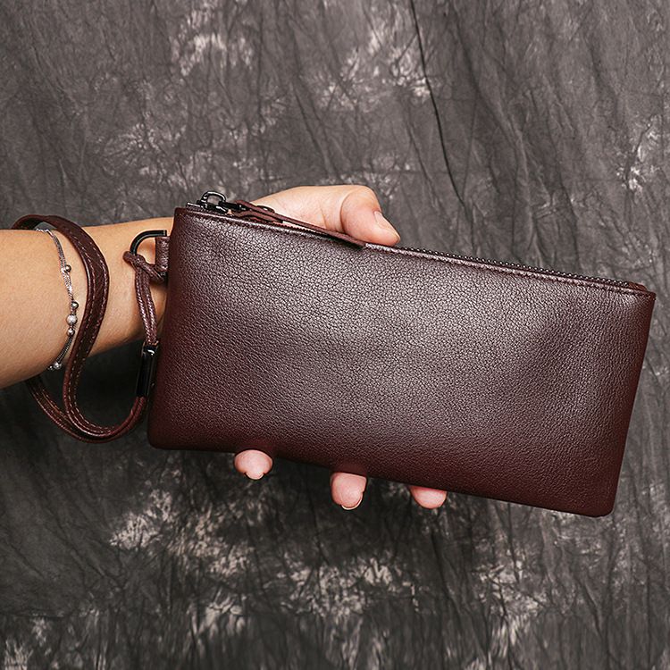 New Genuine Leather Men's Handbag, Women's Cowhide Long Zero Wallet, Soft Leather Thin Phone Bag, Neutral Luxury Feeling Wallet, Wishing You Good Luck_voghion.com