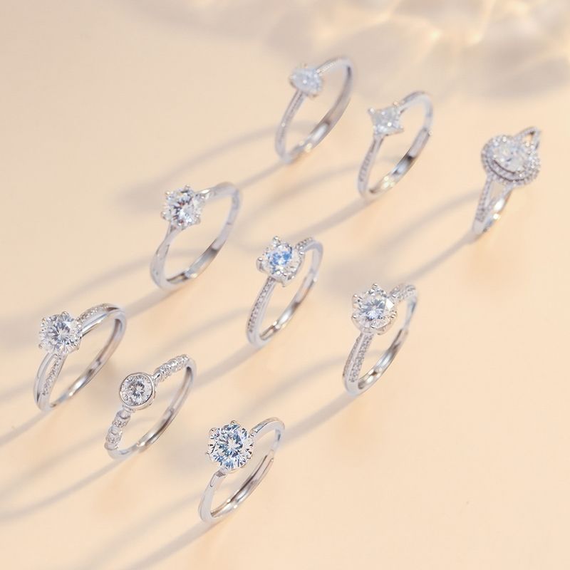 Anello S925 Donna Moissanite Moda Diamante Moda Temperamento Principessa Quadrato Anello Argento Sterling Anello Aperto Argento_voghion.com
