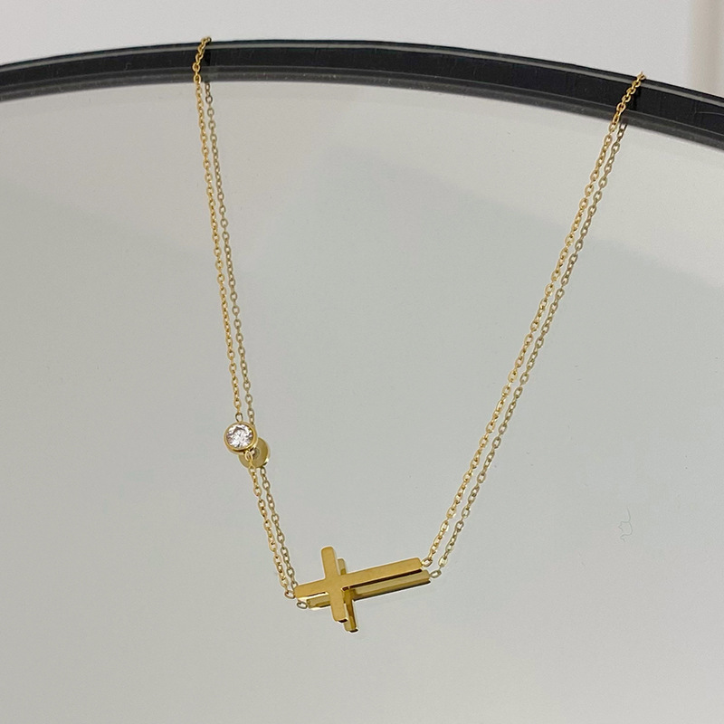 minimalistische neue Halskette mit Kreuzanhänger aus Titanstahl, modisches und cooles Schlüsselbeinketten-Set für Damen_voghion.com