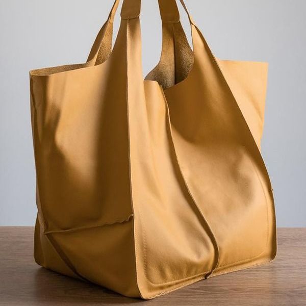 Damentaschen einfache große Tasche weiches Leder große Kapazität eine Schulter Handtasche Einkaufstasche handgemachte pflanzlich gegerbte Damentasche PG21_voghion.com