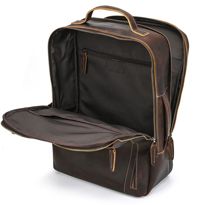 Top Layer Rindsleder Herren Crazy Horse Business-Rucksack mit großer Kapazität 16 Zoll lässige Reisetasche aus echtem Leder_voghion.com