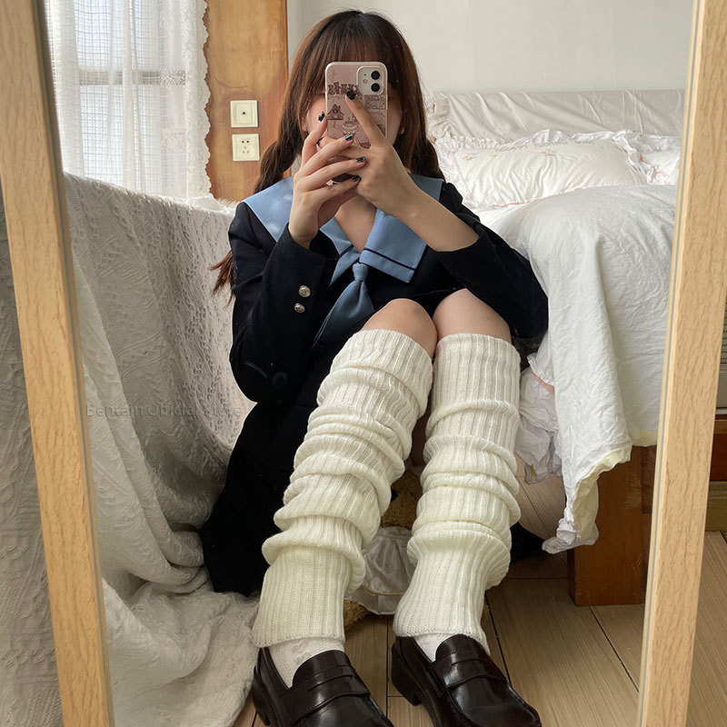 Jambières allongées de 70CM pour femmes, chaussettes chaudes tricotées de Style collège JK Lolita longues, au-dessus des poignets de bottes au dessus du genou, automne et hiver_voghion.com