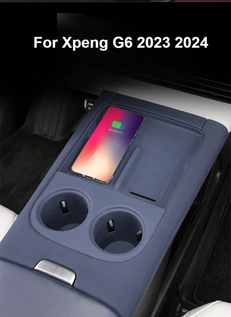 Auto-Zentralsteuerung, Silikon-Drahtlos-Ladepad für Xpeng G6 2023 2024 2025, rutschfestes Wasserbecherhalter-Einsatzpad, Zubehör_voghion.com