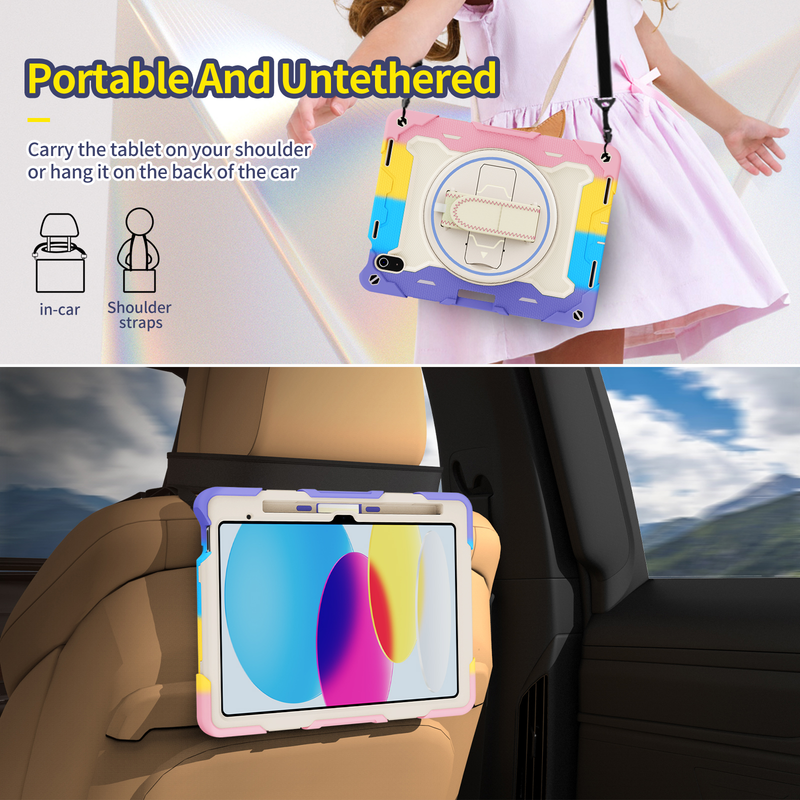 For iPad 10th Generation Case 10.9'' 2022 Full-Body Drop Protection Case With Pen Holder 360° Rotate Hand Strap/Stand For iPad_voghion.com