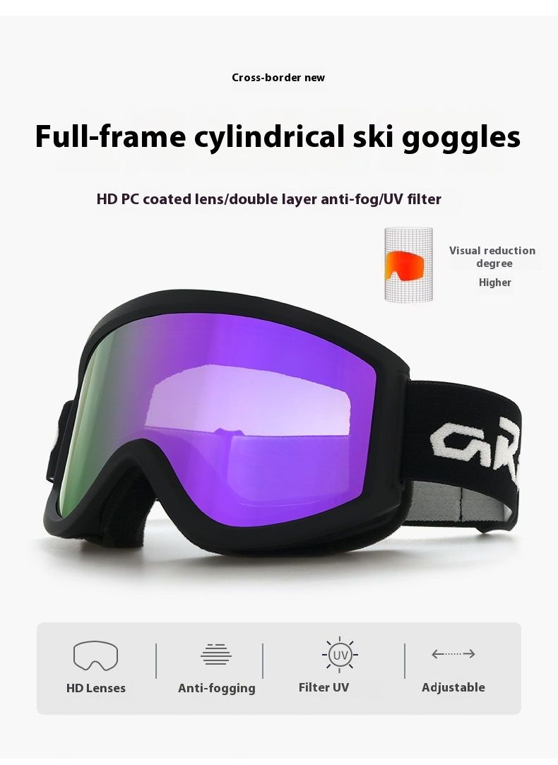 Cylindrical double-layer anti fog ski adult myopia windproof snow goggles, goggles equipment_voghion.com