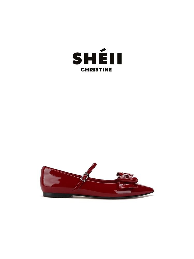 【Sheii Su Yinyin】 Mary Jane-Schuhe mit kleiner spitzer Spitze und bogenförmiger Schnalle und flacher Unterseite, für Damen_voghion.com
