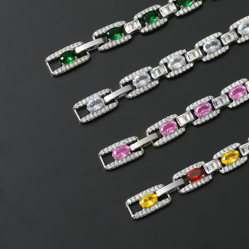 Damenschmuck Elegantes Zirkonarmband mit geometrischem Design, luxuriöse Volldiamantkette für trendigen Stil, Geschenk für Werbeaktionen_voghion.com