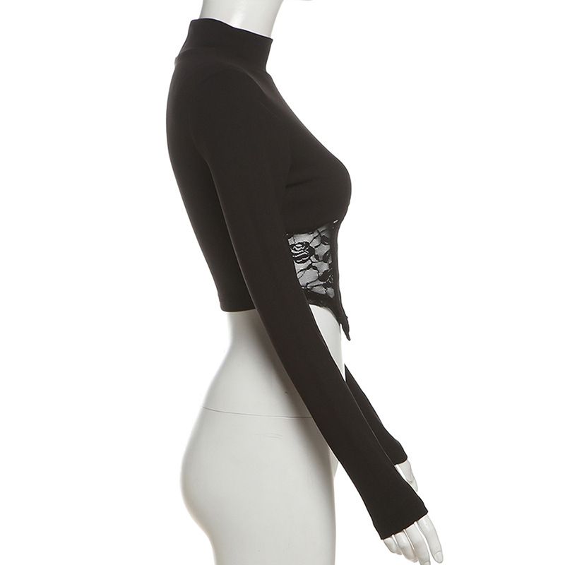 Wind 2024 Herbst Neue Damen Hoher Kragen Spitze Hohl Top Slim Fit Hüfte Wrapping Halbkörper Langes Kleid_voghion.com