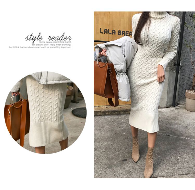 Abito in maglia a maniche lunghe con collo alto e primavera/autunno, intimo alla moda, capospalla, orlo asimmetrico, sexy abito aderente, maglione_voghion.com