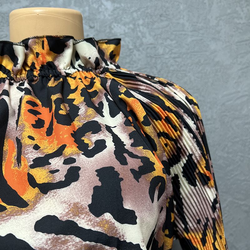 Women's Clothing digital printing lantern long sleeved pleated waist comfortable top with trousers set clearance_voghion.com