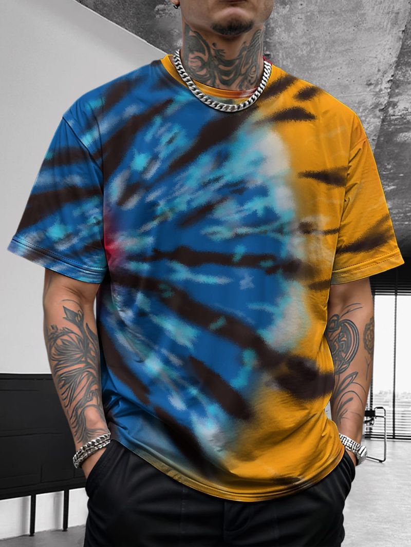 Camicia a maniche corte comoda e versatile da uomo, con stampa tie-dye, graffiti hip-hop e moda artistica estiva_voghion.com