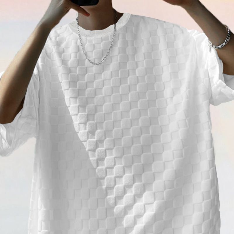 2025 American Oversize Trendy Men's Checkerboard Spring Summer Loose Sports Casual Two-Piece Set_voghion.com