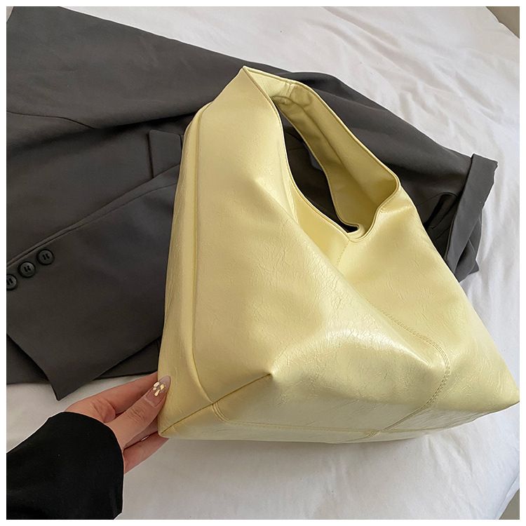 Borsa a tracolla da donna in PU tinta unita, stile semplice coreano, casual, stile pigro, di grande capacità, da portare sottobraccio_voghion.com