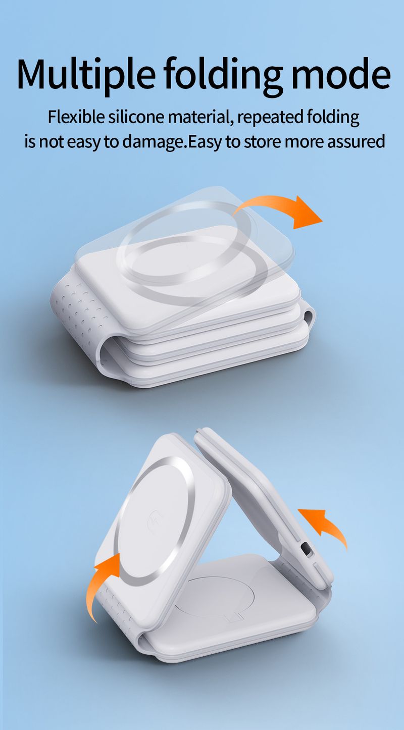 Das neue kabellose 3-in-1-Ladegerät ist faltbar und für die kabellose 3-in-1-Aufladung von Android-Mobiltelefonen und Uhren von Epple geeignet._voghion.com