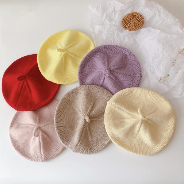 Crèmefaarweg einfarweg Kannerstrickmütz Béret Hierscht Puppelchen mëll Molermütz Wollmütz_voghion.com