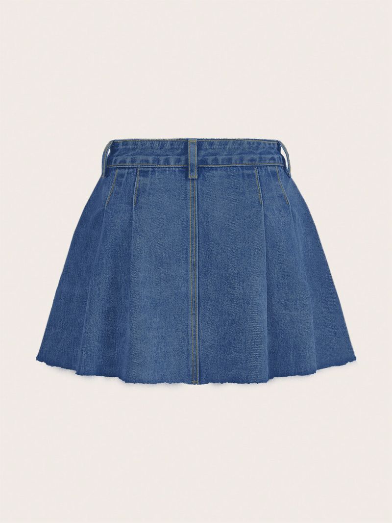 Gonna corta in denim plissettata, dolce, fresca e piccante per donna, che snellisce la vita, in stile college_voghion.com