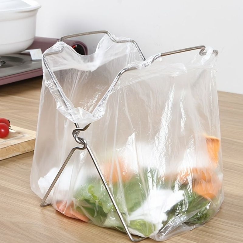 Bag Rack Trash Garbage Foldable Rack Holder For Storage Bag Rag Bathroom Kitchen 1pc Countertop Shelf B Plastic Steel Stainless_voghion.com