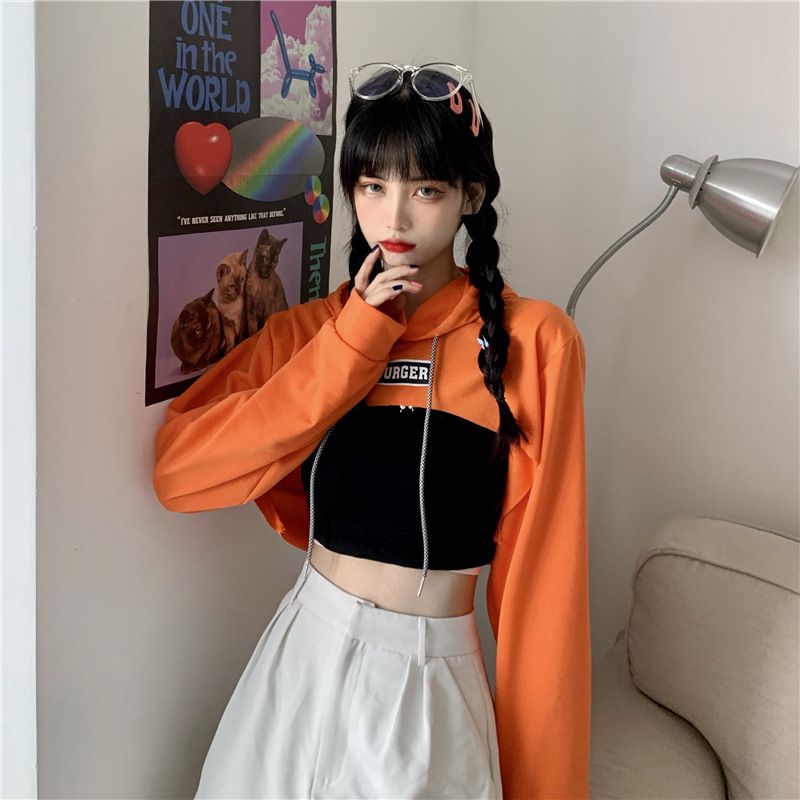 Felpa a vita alta da donna, pullover, vestibilità ampia, stile street coreano, corta, manica lunga, top da danza jazz, sottile_voghion.com