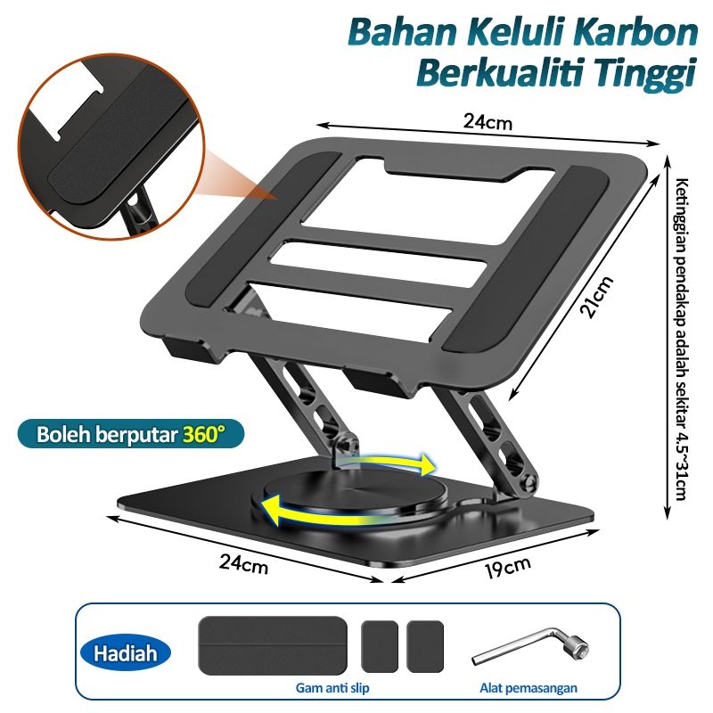 PACKONE Laptopställ Justerbart 360° Roterande Bas Ergonomiskt Hopfällbart Laptopställ För Skrivbord Silver_voghion.com