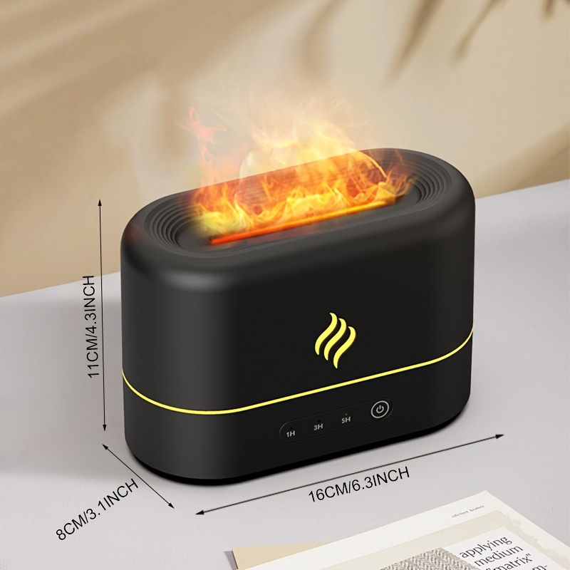 1 Stück 7 Farben Flammensimulation Ultraschall-Luftbefeuchter mit Aromatherapie und Beleuchtung – USB-betriebener Diffusor für ätherische Öle für Schlafzimmer und Reisen_voghion.com