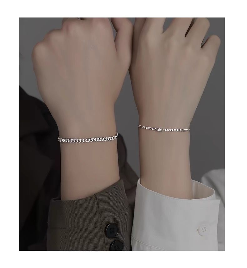 Paire de bracelets en forme de cœur pour couple, chaîne simple et unie, cadeau commémoratif pour petit ami et petite amie, polyvalents_voghion.com