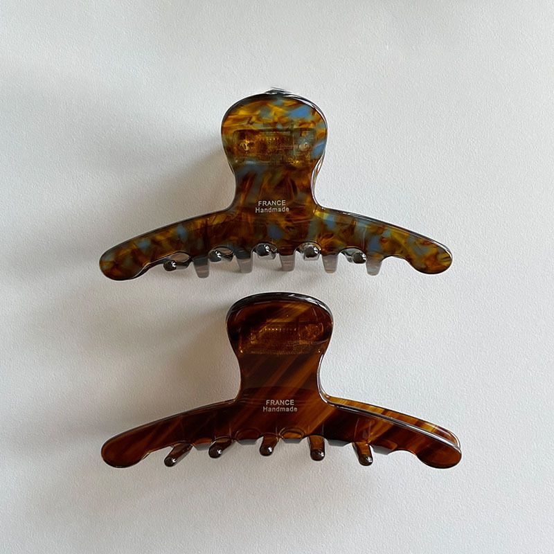 Importato dalla Corea, Temperamento retrò, Sensazione di linea caramello, Marrone scuro menta, Fermaglio per capelli con disco curvo medio, Fermaglio a forma di squalo._voghion.com