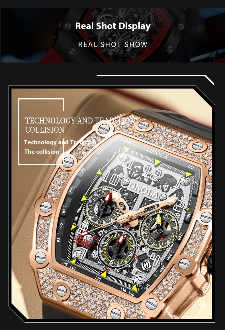 ONOLA/Orona full diamond fashionable new multi-functional mechanical men's tape Kwai live watch_voghion.com