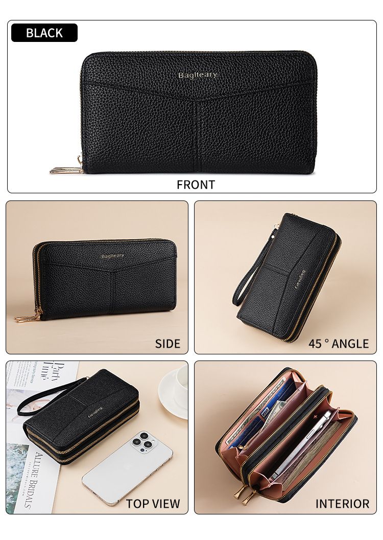Women's Long Wallet, Clutch Bag, Double Zipper Change Bag, Lychee Pattern Women's Wallet._voghion.com