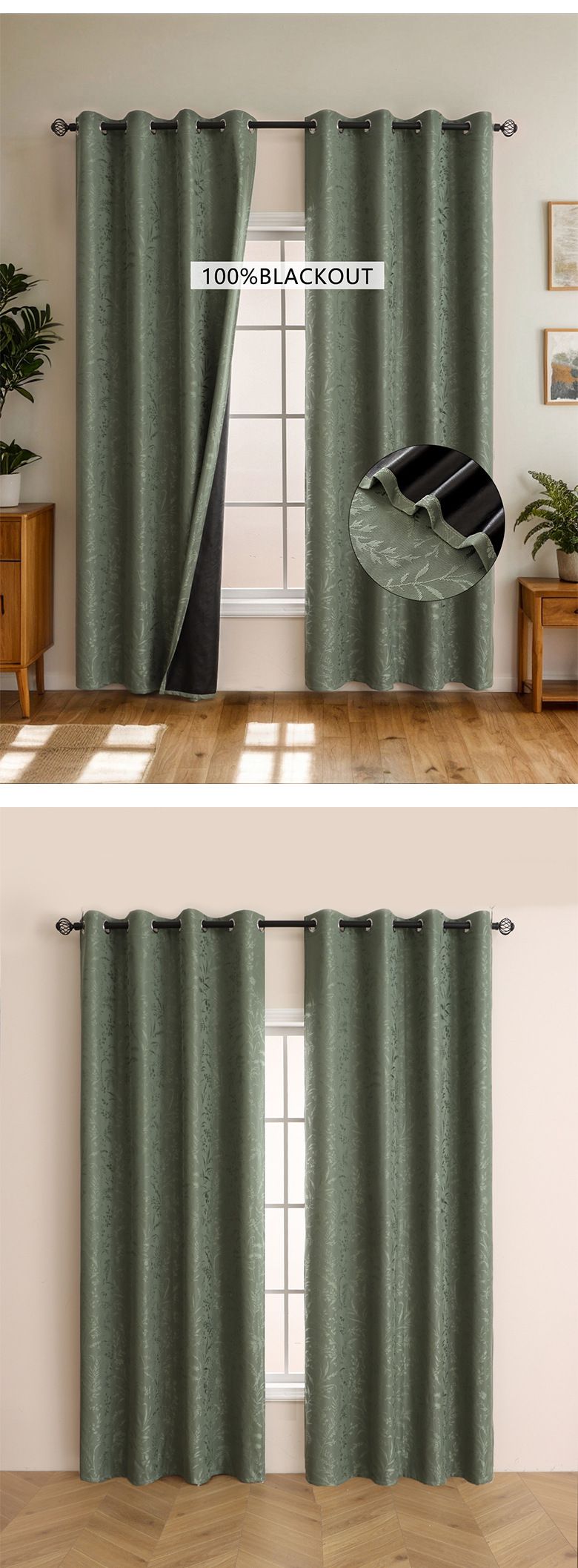 Blackout Curtains With Jacquard Design For Living Room & Bedroom - Thermal Insulated, 100% Light Blocking, 1 Panel (Orange/Green)_voghion.com