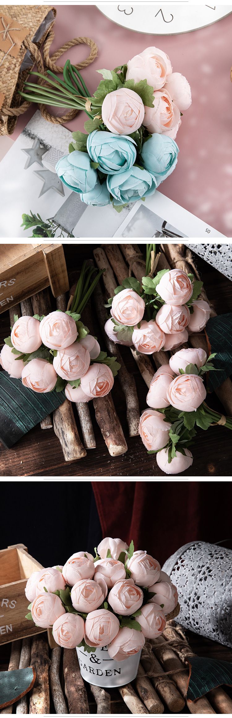 Candy color round lotus artificial flower Korean foreign trade home decoration plant bouquet wedding artificial flower GF16396_voghion.com