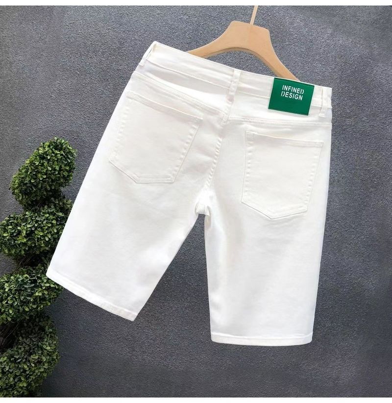 Capris in denim alla moda e alla moda da uomo, pantaloncini casual sottili ed elasticizzati estivi, pantaloncini traspiranti versatili in tinta unita per uomo_voghion.com