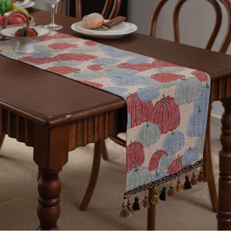 American Country Style Thanksgiving Red Jacquard Pumpkin Tea Runner TV Cabinet Dining Table Decoration_voghion.com