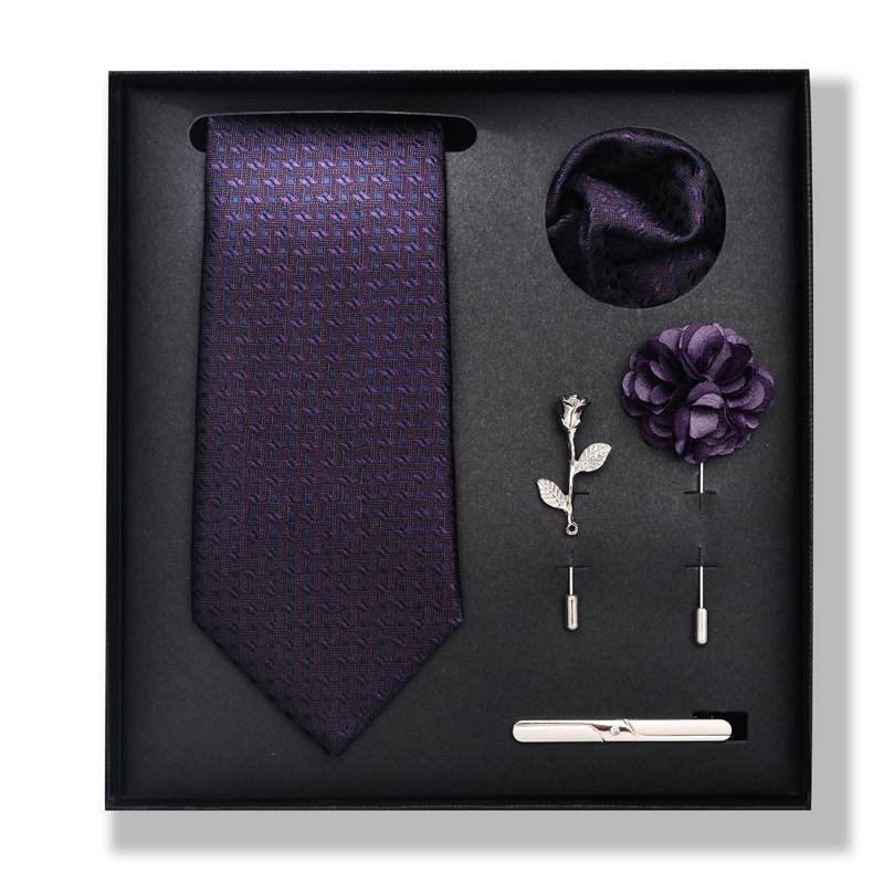 Set da uomo alla moda in tinta unita a righe con anacardi, confezione regalo da 6 pezzi, set con corsetto con fermacravatta e sciarpa quadrata_voghion.com