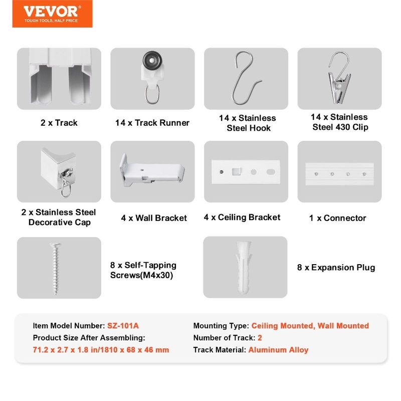 1.8 With Room Hooks Ceiling 5.9 Set Curtain FT Divider White Meter Track_voghion.com