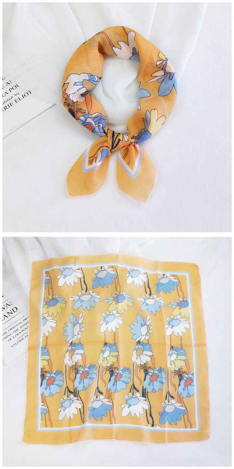 Quadratischer Schal aus Baumwollleinen – kleiner Seidenschal für Damen (koreanischer Stil, Frühling & Herbst, dünn & leicht, modisches Haarband & dekoratives Wickeltuch)_voghion.com