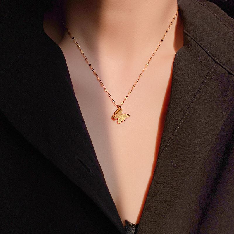 Netizen temperament eenvoudig, licht, luxe dubbellaagse vlinderketting voor vrouwen sleutelbeenketting Instagram_voghion.com