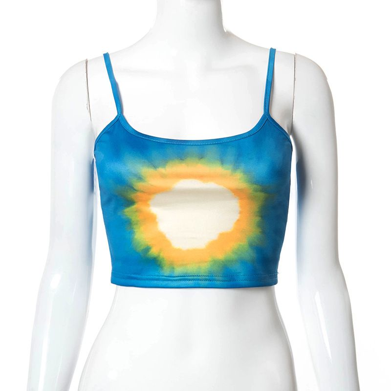 Nine plus nine M21TP197 new printed sleeveless suspender with exposed navel, slim fit, fresh and sweet solid color top_voghion.com