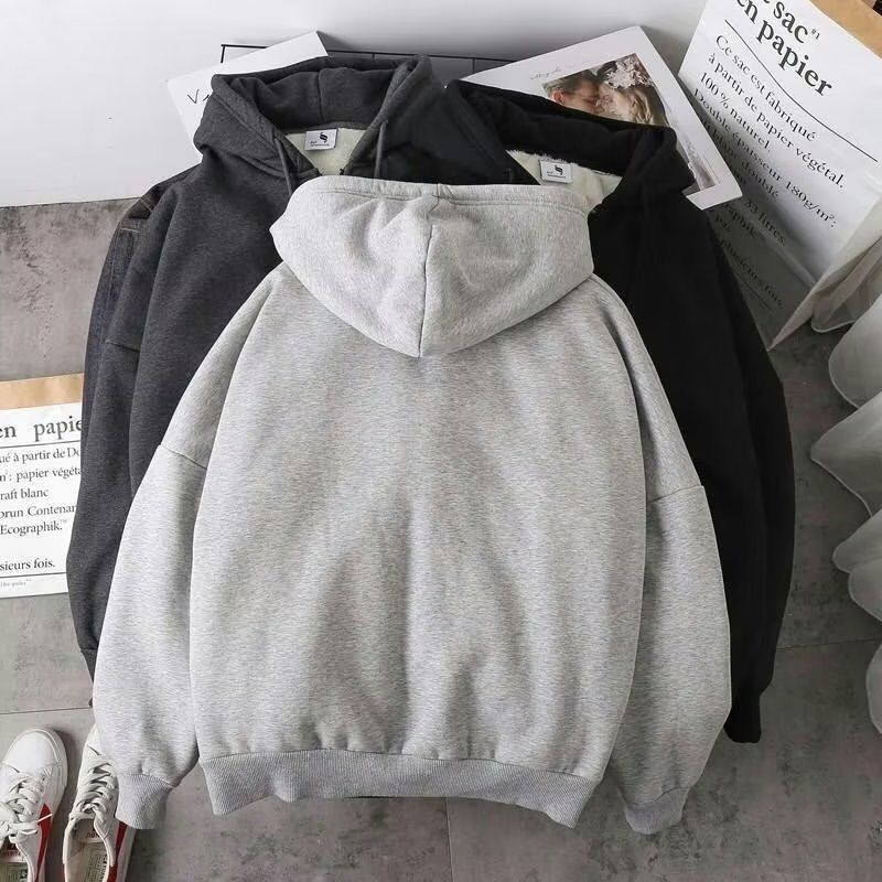 Unisex Fleece-Lined Hooded Zip-Up Sweatshirt - Oversized Winter Pullover For Couples & Students (M-3XL, Grey/Black)_voghion.com