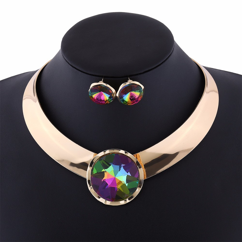 Kaklarota kulons Chunky Luxury Choker Unikāls Crystal paziņojums Kaklarota Auskari Sievietes Party rotaslietas komplekti_voghion.com