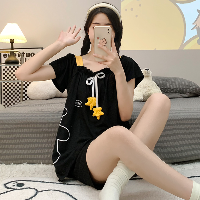 Pigiama in cotone lavorato a maglia 2024 estate dolce principessa stile pantaloncini a maniche corte più_voghion.com